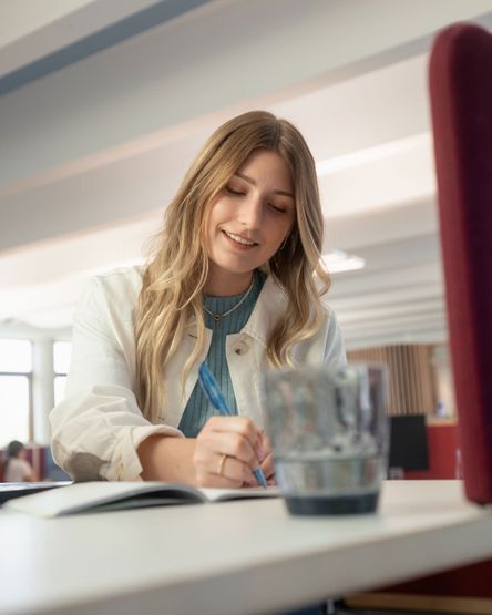 dm-Studierende bei der Arbeit am Schreibtisch im dm-Unternehmenssitz