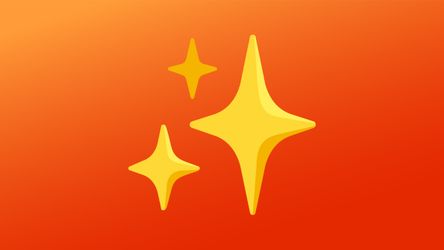 Drei gelbe Glitzer-Symbole auf einem orange-roten Hintergrund mit Farbverlauf.