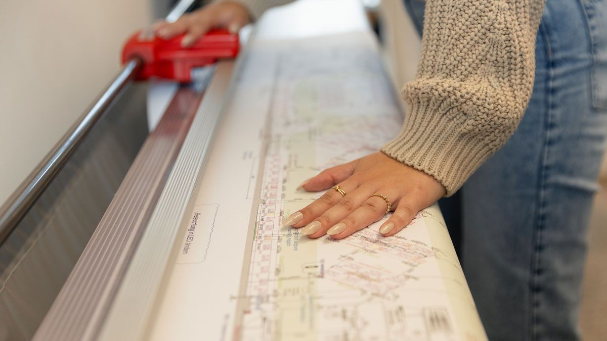 Bauplan eines dm-Marktes im Druck