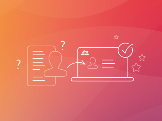 Zwei umrissene Figuren mit Sprechblasen. Eine mit Fragezeichen, die andere mit Ellipsen, auf einem orange rosa Hintergrund mit Farbverlauf.